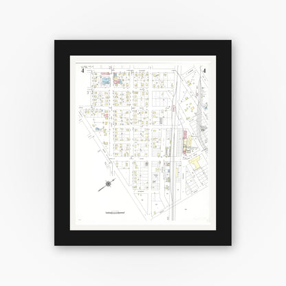 Old map wall art mockup — black gallery frame with white mat — Sanborn Fire Insurance Map from La Porte City, Black Hawk County, Iowa (1948), Sheet #0004