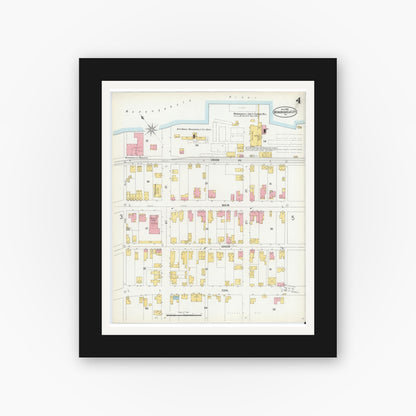 Old map wall art mockup — black gallery frame with white mat — Sanborn Fire Insurance Map from Monongahela City, Washington County, Pennsylvania (1900), Sheet #0004