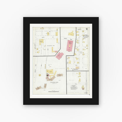 Old map wall art mockup — black gallery frame with white mat — Sanborn Fire Insurance Map from Culver, Marshall County, Indiana (1906), Sheet #0002