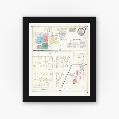Old map wall art mockup — black gallery frame with white mat — Sanborn Fire Insurance Map from Cherokee, Cherokee County, Iowa (1893), Sheet #0001