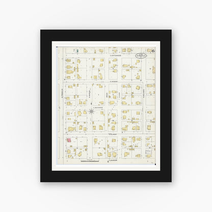 Old map wall art mockup — black gallery frame with white mat — Sanborn Fire Insurance Map from Kirksville, Adair County, Missouri (1898), Sheet #0006