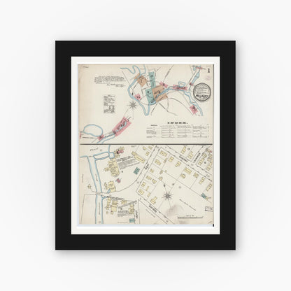 Old map wall art mockup — black gallery frame with white mat — Sanborn Fire Insurance Map from Millbury, Worcester County, Massachusetts (1888) - Complete Map Set
