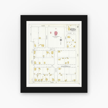Old map wall art mockup — black gallery frame with white mat — Sanborn Fire Insurance Map from Whitewright, Grayson County, Texas (1920), Sheet #0003