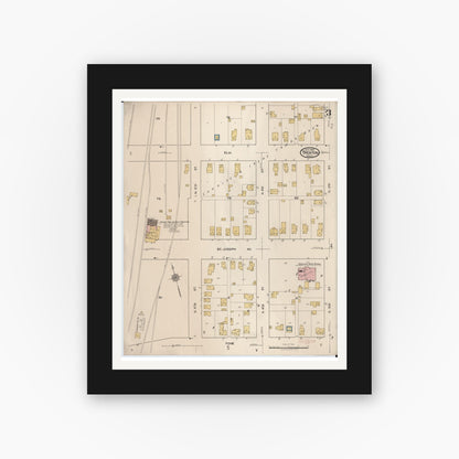 Old map wall art mockup — black gallery frame with white mat — Sanborn Fire Insurance Map from Trenton, Wayne County, Michigan (1922), Sheet #0003