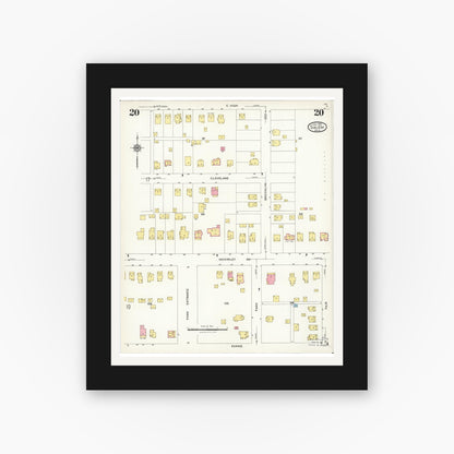 Old map wall art mockup — black gallery frame with white mat — Sanborn Fire Insurance Map from Salem, Columbiana County, Ohio (1926), Sheet #0020