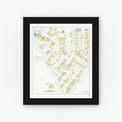 Old map wall art mockup — black gallery frame with white mat — Sanborn Fire Insurance Map from Laurium, Houghton County, Michigan (1917), Sheet #0025