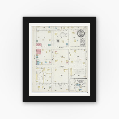 Old map wall art mockup — black gallery frame with white mat — Sanborn Fire Insurance Map from Comanche, Comanche County, Texas (1891) - Complete Map Set