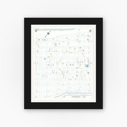 Old map wall art mockup — black gallery frame with white mat — Sanborn Fire Insurance Map from Bandera, Bandera County, Texas (1950), Sheet #0006