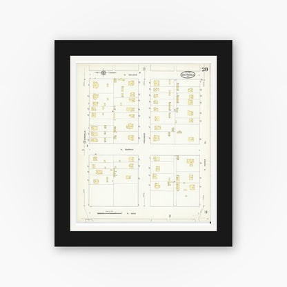 Old map wall art mockup — black gallery frame with white mat — Sanborn Fire Insurance Map from San Angelo, Tom Green County, Texas (1913), Sheet #0020