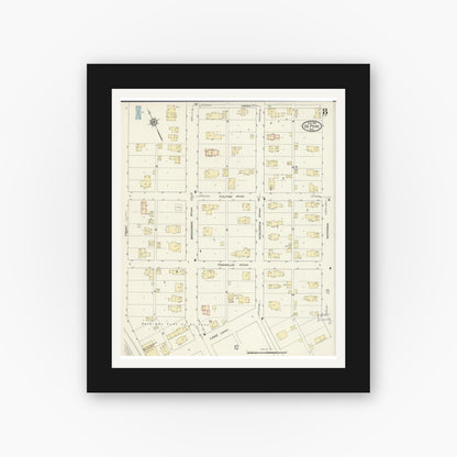 Old map wall art mockup — black gallery frame with white mat — Sanborn Fire Insurance Map from De Pere, Brown County, Wisconsin (1914), Sheet #0008