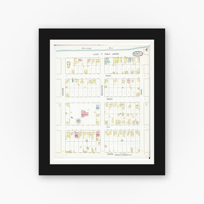 Old map wall art mockup — black gallery frame with white mat — Sanborn Fire Insurance Map from Sabula, Jackson County, Iowa (1893), Sheet #0004