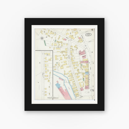 Old map wall art mockup — black gallery frame with white mat — Sanborn Fire Insurance Map from Ware, Hampshire County, Massachusetts (1896), Sheet #0006