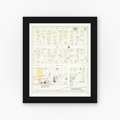Old map wall art mockup — black gallery frame with white mat — Sanborn Fire Insurance Map from Taylor, Williamson County, Texas (1916), Sheet #0002