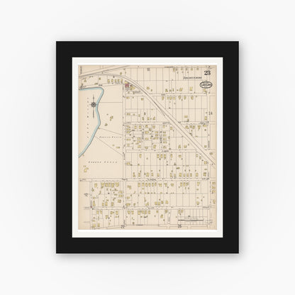 Old map wall art mockup — black gallery frame with white mat — Sanborn Fire Insurance Map from Lakeland, Polk County, Florida (1922), Sheet #0023