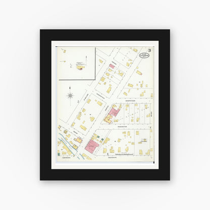 Old map wall art mockup — black gallery frame with white mat — Sanborn Fire Insurance Map from Sebewaing, Huron County, Michigan (1909), Sheet #0003