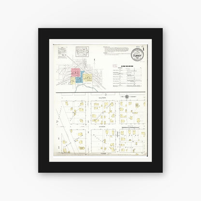 Old map wall art mockup — black gallery frame with white mat — Sanborn Fire Insurance Map from Sumner, Bremer County, Iowa (1913) â€” Complete Set