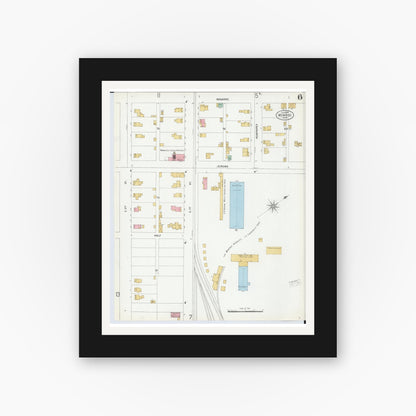 Old map wall art mockup — black gallery frame with white mat — Sanborn Fire Insurance Map from Monroe, Monroe County, Michigan (1899), Sheet #0006