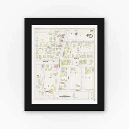 Old map wall art mockup — black gallery frame with white mat — Sanborn Fire Insurance Map from Houston, Harris County, Texas (1890), Sheet #0018