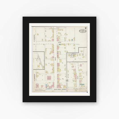 Old map wall art mockup — black gallery frame with white mat — Sanborn Fire Insurance Map from Saint Clairsville, Belmont County, Ohio (1887), Sheet #0002