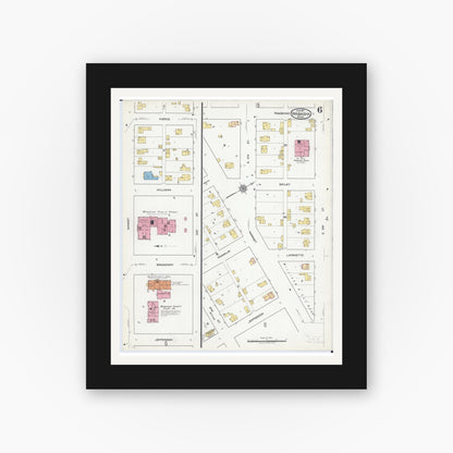 Old map wall art mockup — black gallery frame with white mat — Sanborn Fire Insurance Map from Wabasha, Wabasha County, Minnesota (1917), Sheet #0006