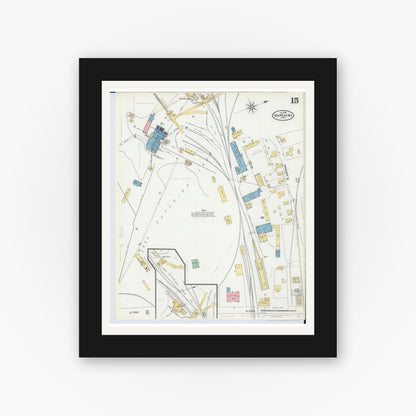 Old map wall art mockup — black gallery frame with white mat — Sanborn Fire Insurance Map from Ishpeming, Marquette County, Michigan (1904), Sheet #0015