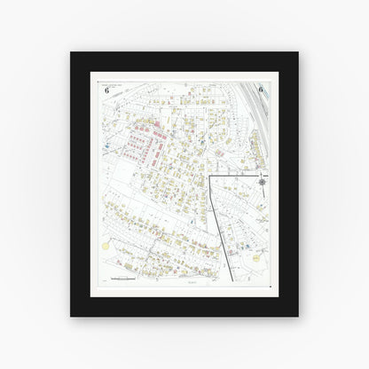 Old map wall art mockup — black gallery frame with white mat — Sanborn Fire Insurance Map from Mingo Junction, Jefferson County, Ohio (1946), Sheet #0006
