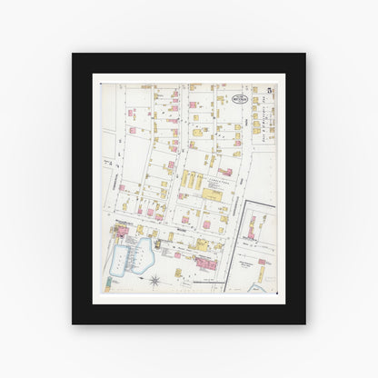Old map wall art mockup — black gallery frame with white mat — Sanborn Fire Insurance Map from Waterloo, Monroe County, Illinois (1899), Sheet #0005