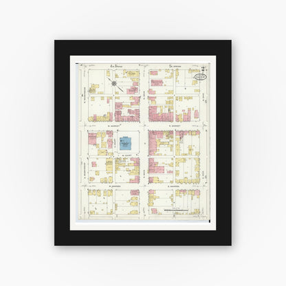Old map wall art mockup — black gallery frame with white mat — Sanborn Fire Insurance Map from Cadiz, Harrison County, Ohio (1916), Sheet #0002