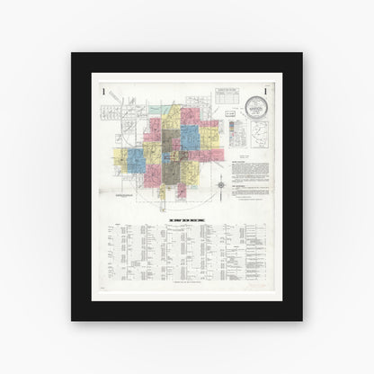 Old map wall art mockup — black gallery frame with white mat — Sanborn Fire Insurance Map from Marion, Williamson County, Illinois (1937), Sheet #0001