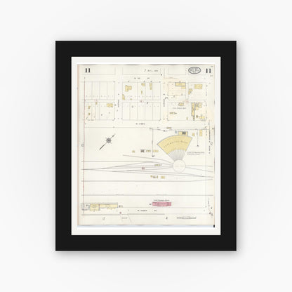 Old map wall art mockup — black gallery frame with white mat — Sanborn Fire Insurance Map from Del Rio, Val Verde County, Texas (1948), Sheet #0011