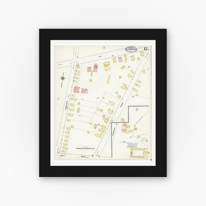 Old map wall art mockup — black gallery frame with white mat — Sanborn Fire Insurance Map from Cooperstown, Otsego County, New York (1909), Sheet #0012