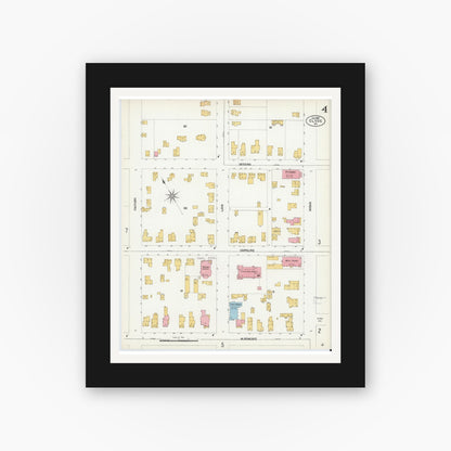 Old map wall art mockup — black gallery frame with white mat — Sanborn Fire Insurance Map from Clyde, Wayne County, New York (1901), Sheet #0004