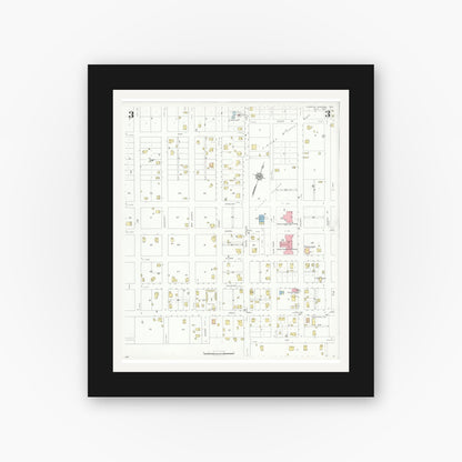 Old map wall art mockup — black gallery frame with white mat — Sanborn Fire Insurance Map from Carrizo Springs, Dimmit County, Texas (1933), Sheet #0003