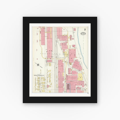 Old map wall art mockup — black gallery frame with white mat — Sanborn Fire Insurance Map from Natrona, Allegheny County, Pennsylvania (1912), Sheet #0002
