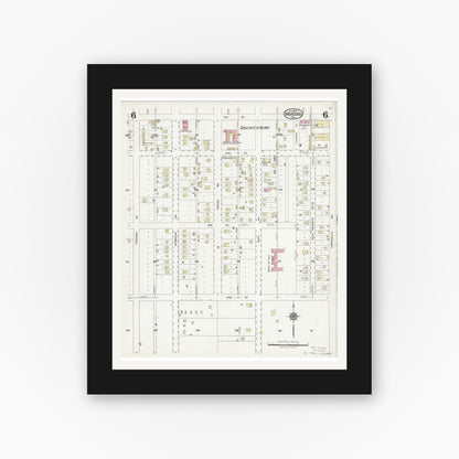 Old map wall art mockup — black gallery frame with white mat — Sanborn Fire Insurance Map from Mercedes, Hidalgo County, Texas (1925), Sheet #0006