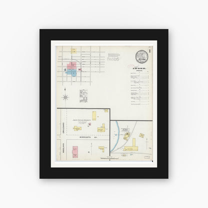 Old map wall art mockup — black gallery frame with white mat — Sanborn Fire Insurance Map from De Land, Volusia County, Florida (1892) - Complete Map Set