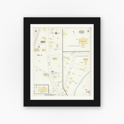 Old map wall art mockup — black gallery frame with white mat — Sanborn Fire Insurance Map from Bourne, Barnstable County, Massachusetts (1924), Sheet #0003
