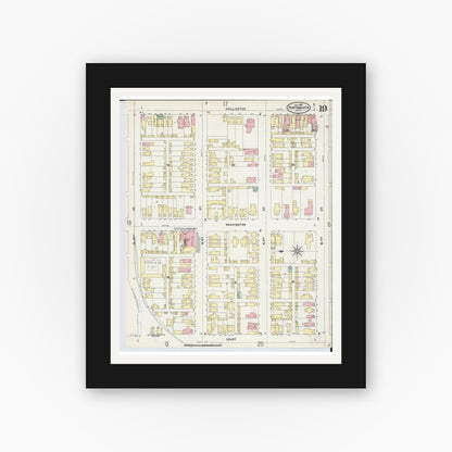 Old map wall art mockup — black gallery frame with white mat — Sanborn Fire Insurance Map from Portsmouth, Scioto County, Ohio (1897), Sheet #0019
