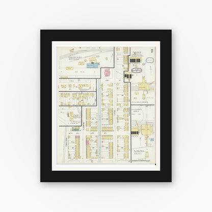 Old map wall art mockup — black gallery frame with white mat — Sanborn Fire Insurance Map from Mahanoy City, Schuylkill County, Pennsylvania (1896), Sheet #0007