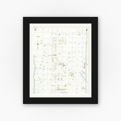 Old map wall art mockup — black gallery frame with white mat — Sanborn Fire Insurance Map from Snyder, Scurry County, Texas (1936), Sheet #0006