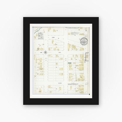 Old map wall art mockup — black gallery frame with white mat — Sanborn Fire Insurance Map from Mackinaw City, Cheboygan County, Michigan (1907) - Complete Map Set