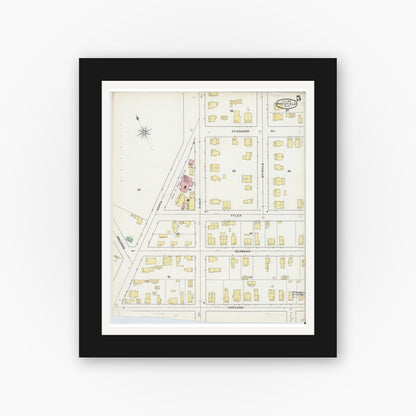 Old map wall art mockup — black gallery frame with white mat — Sanborn Fire Insurance Map from Pittsfield, Berkshire County, Massachusetts (1895), Sheet #0005