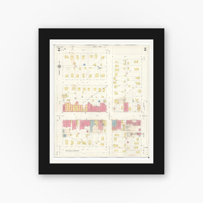 Old map wall art mockup — black gallery frame with white mat — Sanborn Fire Insurance Map from Kenyon, Goodhue County, Minnesota (1944), Sheet #0002