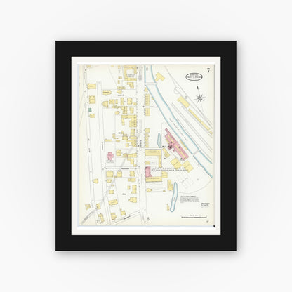 Old map wall art mockup — black gallery frame with white mat — Sanborn Fire Insurance Map from North Adams, Berkshire County, Massachusetts (1908), Sheet #0007