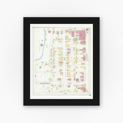 Old map wall art mockup — black gallery frame with white mat — Sanborn Fire Insurance Map from Tiffin, Seneca County, Ohio (1908), Sheet #0016