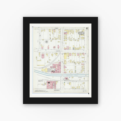 Old map wall art mockup — black gallery frame with white mat — Sanborn Fire Insurance Map from Franklin, Warren County, Ohio (1892), Sheet #0002