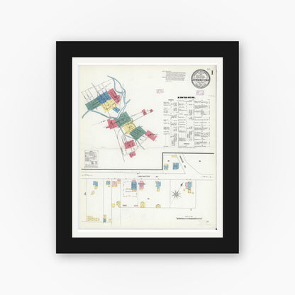 Old map wall art mockup — black gallery frame with white mat — Sanborn Fire Insurance Map from Downingtown, Chester County, Pennsylvania (1909), Sheet #0001