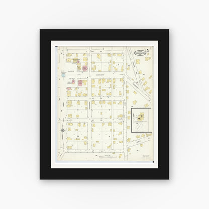 Old map wall art mockup — black gallery frame with white mat — Sanborn Fire Insurance Map from Fredericktown, Knox County, Ohio (1915), Sheet #0005