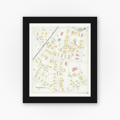 Old map wall art mockup — black gallery frame with white mat — Sanborn Fire Insurance Map from Glens Falls, Warren County, New York (1901), Sheet #0010