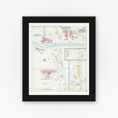 Old map wall art mockup — black gallery frame with white mat — Sanborn Fire Insurance Map from Miamisburg, Montgomery County, Ohio (1892), Sheet #0007
